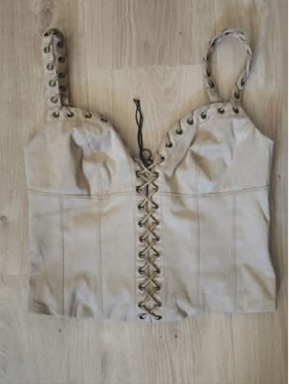 Oh Polly Beige Lace-Up Corset Crop Top